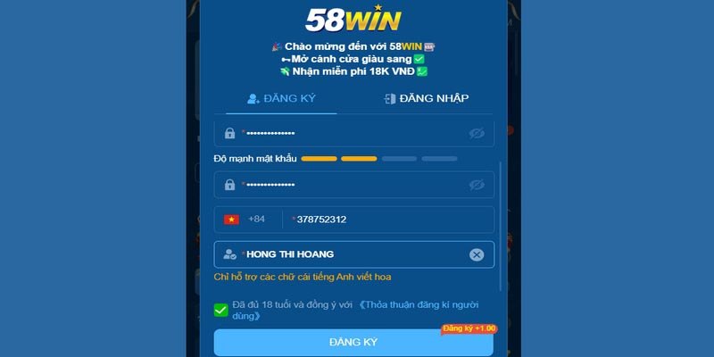 Hướng dẫn đăng ký 58Win nhanh chóng và an toàn tiện lợi